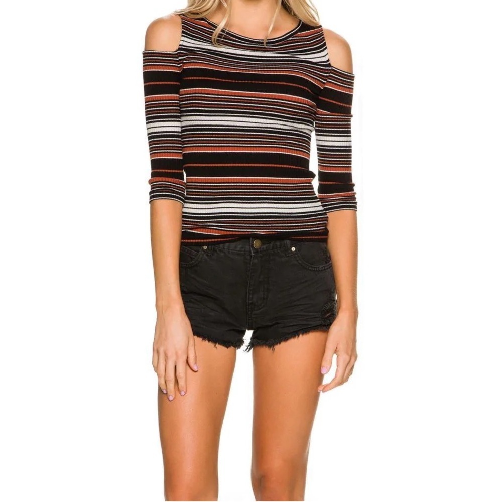 We The Free 'rory' Stripe Cold Shoulder Top